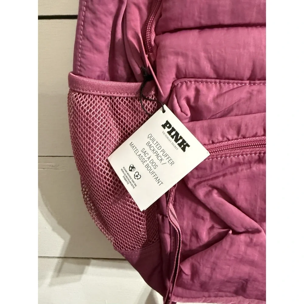 Victoria's Secret PINK Backpack Quilted Puffer ‎ Solid Hot Pink Rose NWT Laptop